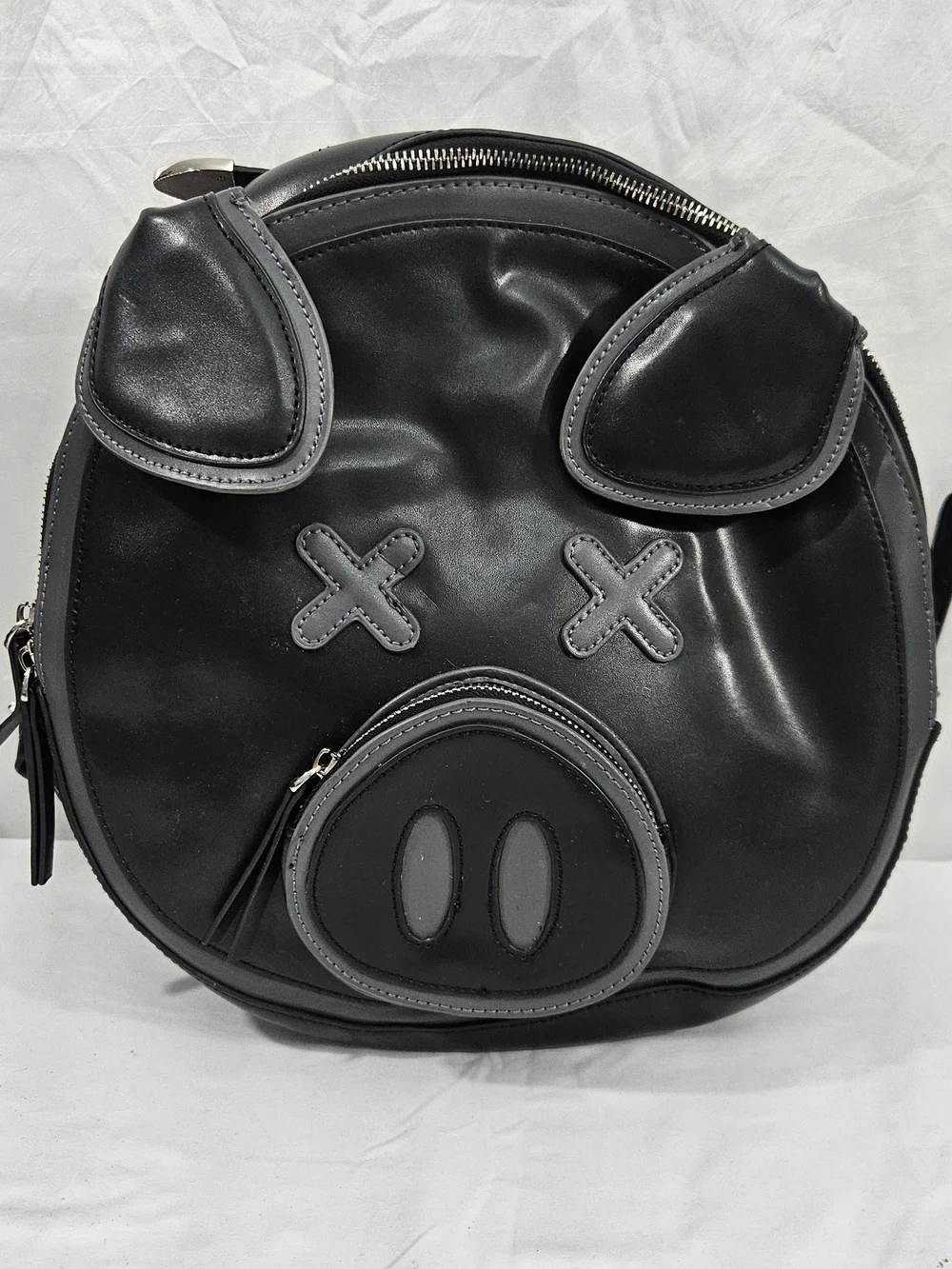 Black Pig Face Round Backpack - Cute Novelty Women's Backpack #298